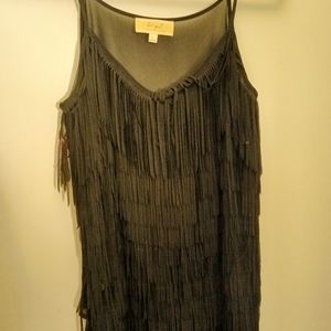 Large L black fringe spaghetti strap cami top
